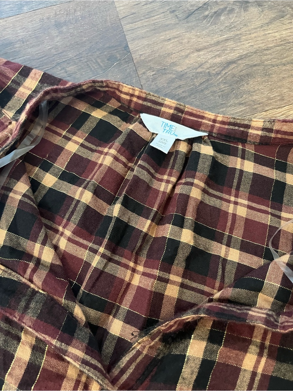 Time and Tru Burgundy & Brown Plaid Tiered Long-Sleeve Shirtdress Prairie - Picture 3 of 13
